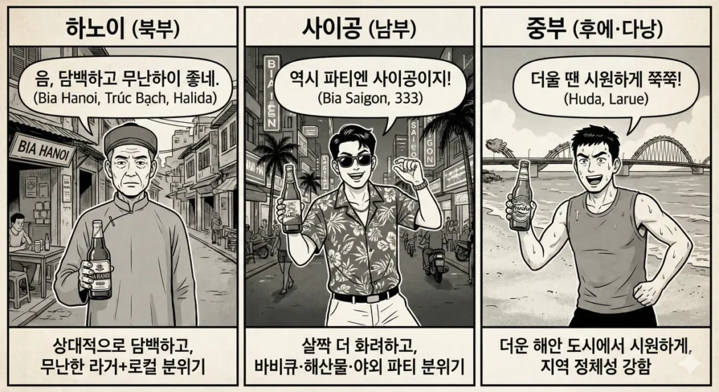 각 3가지 맥주의 특징들 이미지