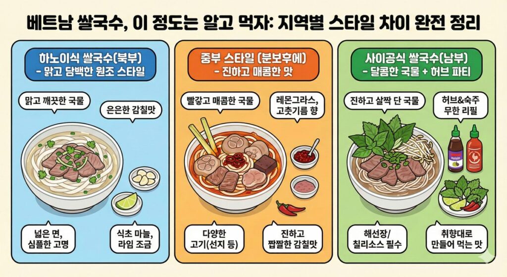 베트남 쌀국수 지역별 먹는 모습